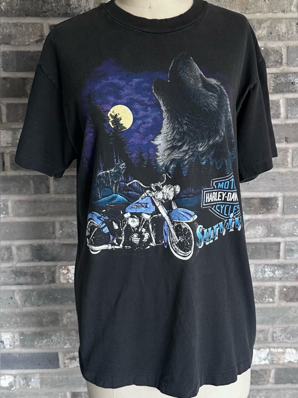 Vintage Harley Davidson Wolf Moon Chicago Single Stitch USA Made T Shirt M